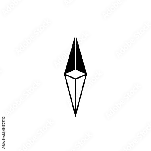 Geometric black silhouette representing a symmetrical crystal or abstract diamond shape, isolated on a white background