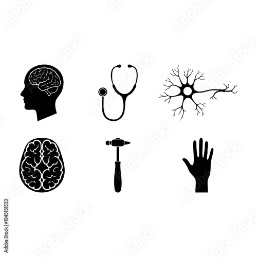 Medical icons set related to neurology and brain surgery, isolated