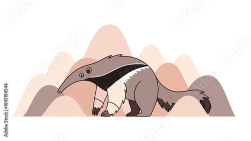 Cute badger walking in front of pink mountains