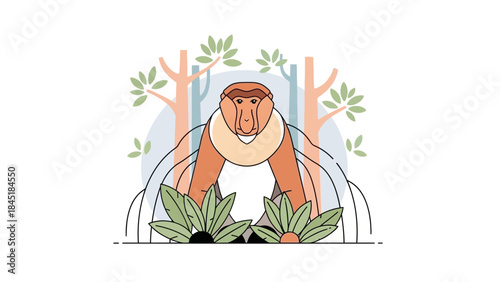 Vibrant illustration of a Binturong in forest with lush greenery