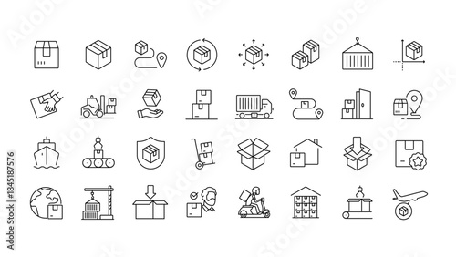 Shipping and Logistic vector line icons.