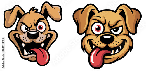  Stylized cartoon dog faces with exaggerated expressions