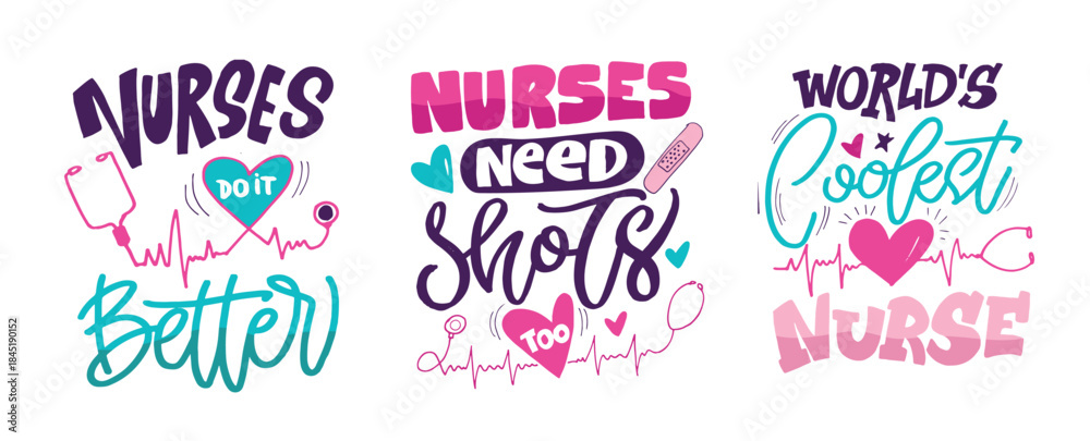 Fototapeta premium Funny hand drawn doodle lettering quote about Nurse. Lettering for t-shirt design, mug print, bag print, clothes fashion. 100% hand drawn vector image. 