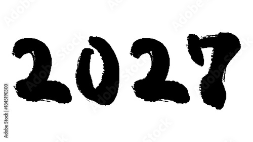 黒色の筆タッチの2027年の文字素材