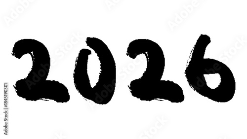 筆タッチの黒色の2026年の文字素材