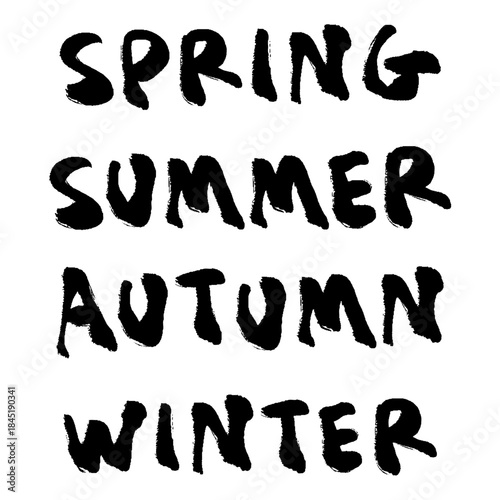 手描きの春、夏、秋、冬の筆文字の文章セット