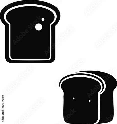 A simple illustration depicting two slices of bread in black and white showcasing basic bakery elements