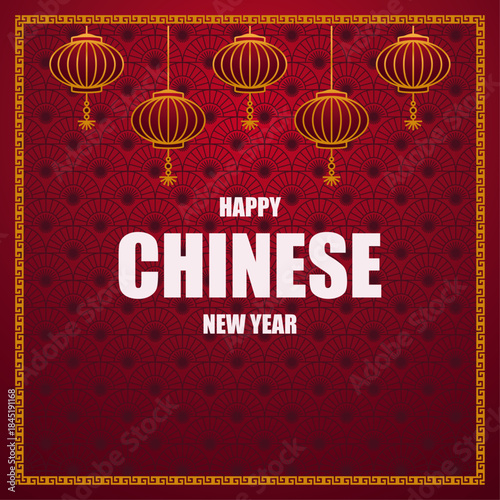 Chinese new year Vector template, ratio 1:1 variation 8. Red and gold color combination for Chinese new year fire horse. For wallpaper, greeting card, social media content,  and vector template.