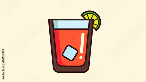 Cartoon cocktail illustration with ice cube and lime slice against light background