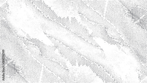 Monochrome grunge paper texture with halftone raster and printing noise. Vintage newspaper inspired grunge texture vector for overlay design use. 