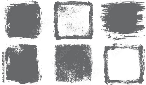 Black distressed ink texture set with rough grainy letterpress effect. Vintage letterpress inspired grunge overlay textures for graphic design. 