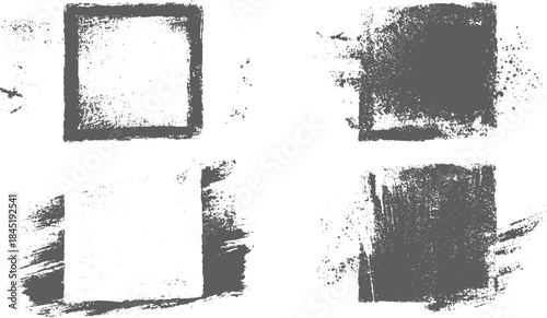 Black distressed ink texture set with rough grainy letterpress effect. Vintage letterpress inspired grunge overlay textures for graphic design. 