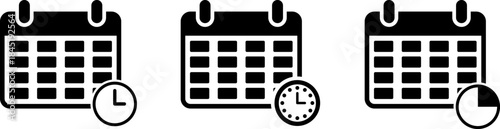 Three calendar icons with clock overlays representing time and scheduling
