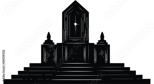 Mysterious dark throne on grand staircase, symbolizing power and authority