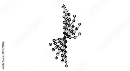 Abstract network of interconnected nodes and lines forming a dynamic branching structure