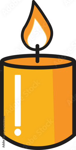 A brightly colored illustration of a single lit candle with a golden flame and cylindrical base