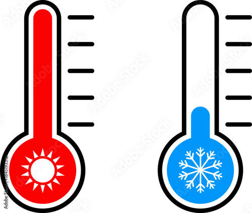 Thermometers showing hot and cold temperatures