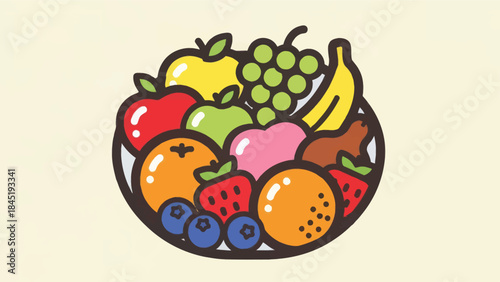 Colorful assortment of fruits in a bowl on neutral background