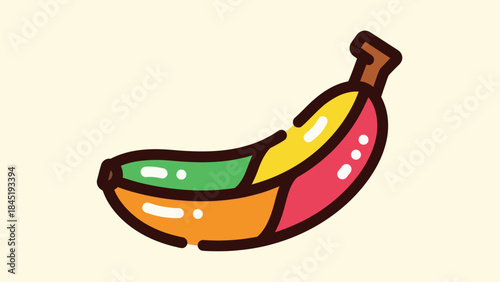 Colorful banana illustration with segmented design against a neutral background