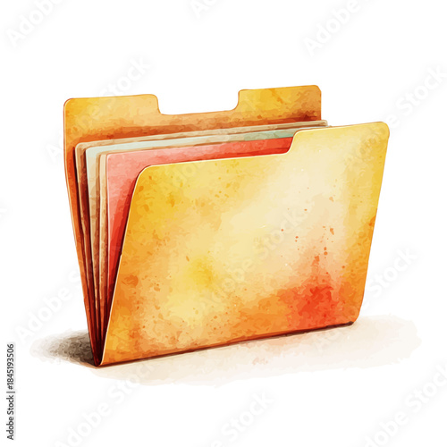 Stylized watercolor File Folder vector, modern artistic illustration with high-quality details on a pure white background.