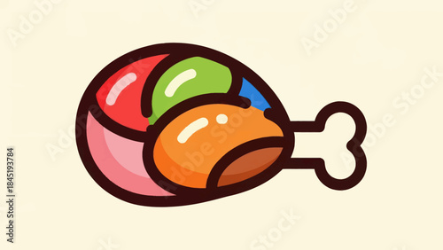 Colorful cartoon chicken leg illustration isolated on neutral background