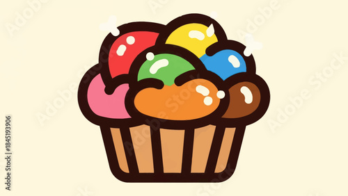 Colorful cartoon cupcake illustration on a light background for various uses