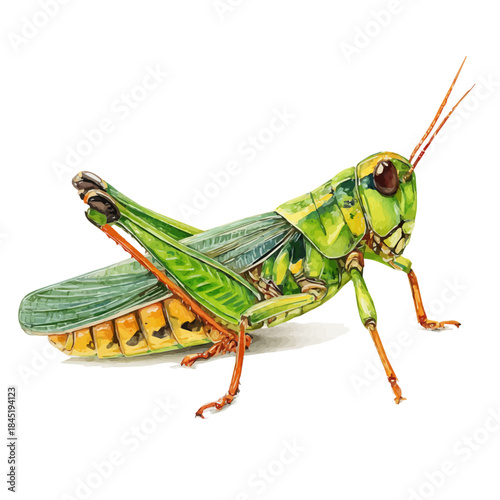Watercolor painting of Grasshopper, detailed and artistic vector illustration on a white background.