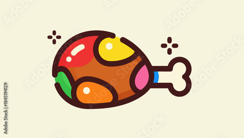 Colorful cartoon illustration of a cooked chicken leg on a light background