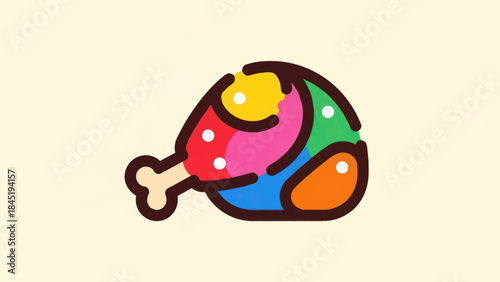 Colorful cartoon illustration of a cooked chicken leg on a light background