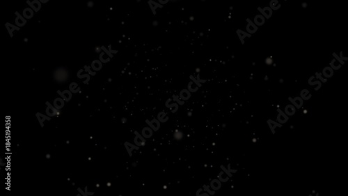 Dust particles floating animation, fine white dust specks drifting slowly on black background, subtle airborne particle field forming soft atmospheric texture with scattered floating motion