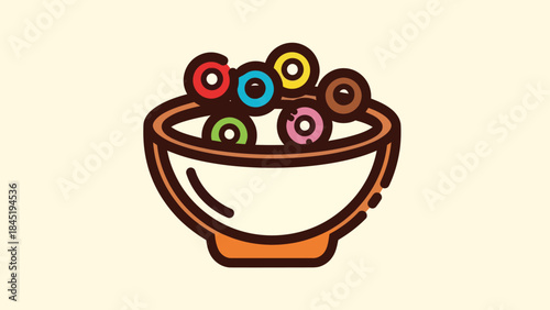 Colorful cereal bowl illustration breakfast food icon on cream background