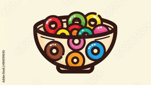 Colorful cereal bowl illustration breakfast food concept on neutral background