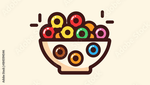 Colorful cereal bowl illustration breakfast food icon against light background