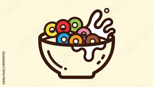 Colorful cereal bowl with milk splash illustration for food related content