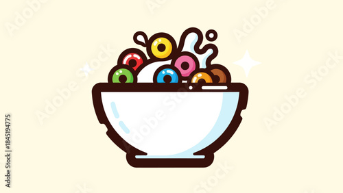 Colorful cereal bowl with milk splash illustration for food related concepts