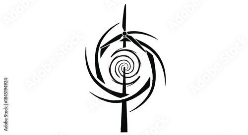 Abstract vortex design with a wind turbine symbolizing renewable energy and power