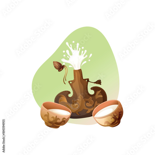 kazakh traditional dish with fermented horse milk kymyz