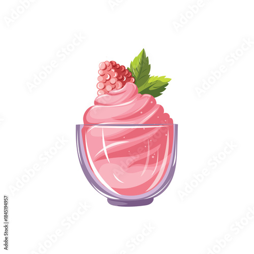 raspberry mousse with mint in glass cup