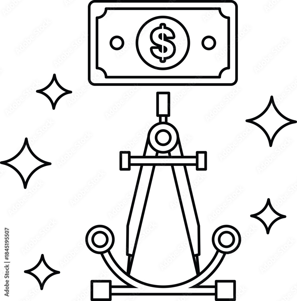 Naklejka premium A dollar bill is on top of a ruler