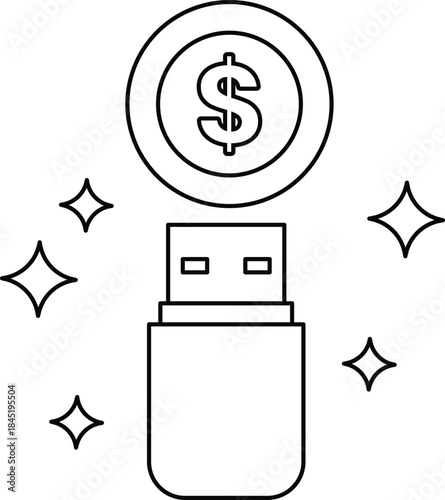 A dollar sign is on top of a USB flash drive