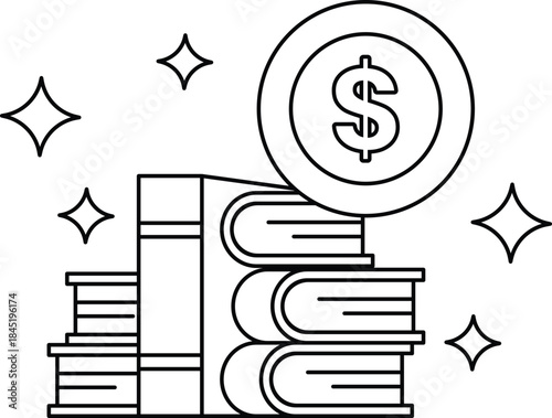 A stack of books with a dollar sign on top