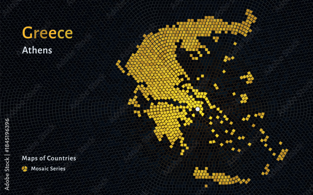 Fototapeta premium Greece Gold Map with Capital Athens in Hexagon Glossy Mosaic Pattern 
