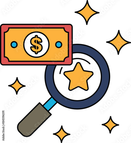 A dollar bill is magnified by a magnifying glass