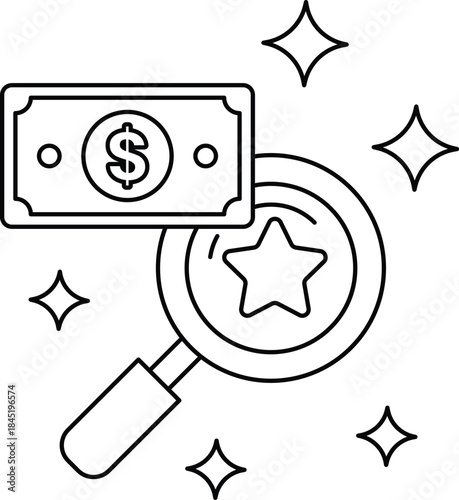 A dollar bill is magnified by a magnifying glass