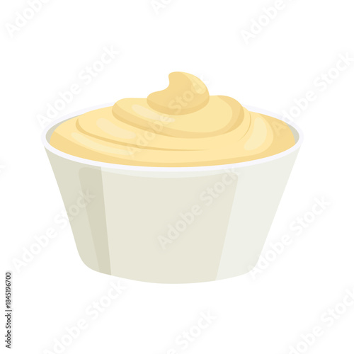 Mayonnaise bowl. Flat vector clipart, illustration with isolated background.