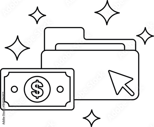A dollar bill is next to a folder with a dollar sign on it