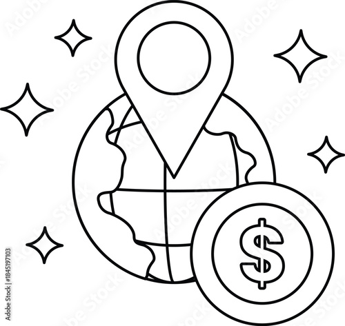 A map of the world with a dollar sign on it