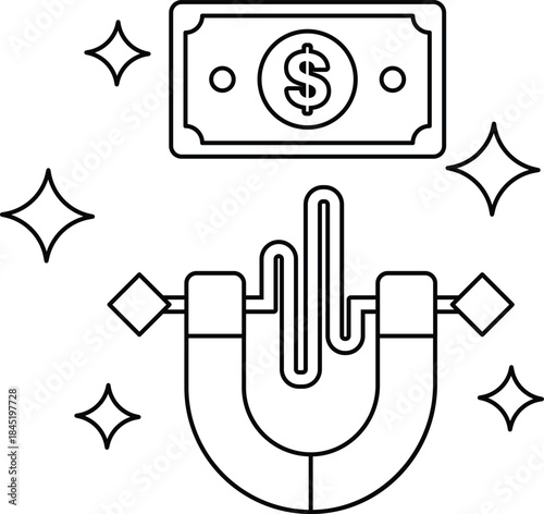 A dollar bill is being pulled away from a magnet