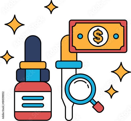 A bottle of medicine and a dollar bill