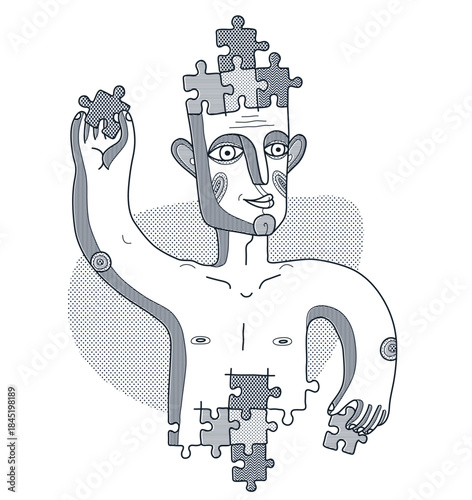 Self-made person vector concept, illustration of a man building himself, personal development, evolution and learning education,